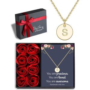 imageHidepoo Disc Initial Necklaces for Girls Women  14K GoldRose Gold Plated Disc Double Sided Engraved Hammered Initial Necklace Personalized Letter Pendant Initial Necklace Jewelry Gifts for GirlsRose Gift Box