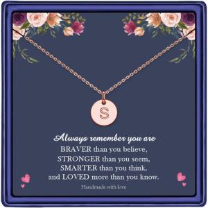 imageHidepoo Disc Initial Necklaces for Girls Women  14K GoldRose Gold Plated Disc Double Sided Engraved Hammered Initial Necklace Personalized Letter Pendant Initial Necklace Jewelry Gifts for GirlsRose Gold