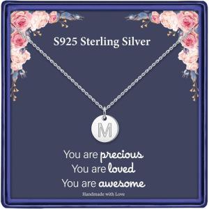imageHidepoo S925 Sterling Silver Disc Initial Necklaces for Girls Women Dainty Double Sided Engraved Hammered Letter Necklace Sterling Silver Initial Necklaces for Girls Teen Girls Gifts Birthday GiftsM