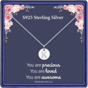 imageHidepoo S925 Sterling Silver Disc Initial Necklaces for Girls Women Dainty Double Sided Engraved Hammered Letter Necklace Sterling Silver Initial Necklaces for Girls Teen Girls Gifts Birthday GiftsK