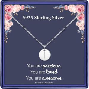 imageHidepoo S925 Sterling Silver Disc Initial Necklaces for Girls Women Dainty Double Sided Engraved Hammered Letter Necklace Sterling Silver Initial Necklaces for Girls Teen Girls Gifts Birthday GiftsI