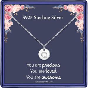 imageHidepoo S925 Sterling Silver Disc Initial Necklaces for Girls Women Dainty Double Sided Engraved Hammered Letter Necklace Sterling Silver Initial Necklaces for Girls Teen Girls Gifts Birthday GiftsQ