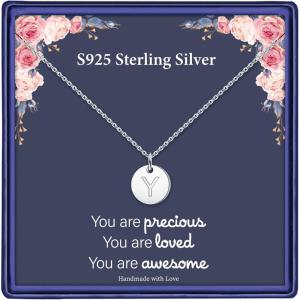 imageHidepoo S925 Sterling Silver Disc Initial Necklaces for Girls Women Dainty Double Sided Engraved Hammered Letter Necklace Sterling Silver Initial Necklaces for Girls Teen Girls Gifts Birthday GiftsY