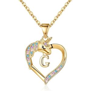 imageHidepoo Unicorn Necklace Gifts for Girls 14K Gold Plated Colorful CZ Heart Unicorn Necklace Girls Jewelry Initial Unicorn Necklaces for Girls Birthday Gifts Unicorn GiftsG