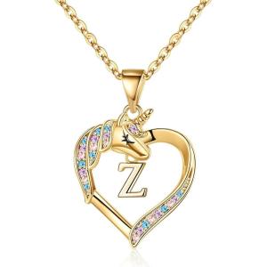 imageHidepoo Unicorn Necklace Gifts for Girls 14K Gold Plated Colorful CZ Heart Unicorn Necklace Girls Jewelry Initial Unicorn Necklaces for Girls Birthday Gifts Unicorn GiftsZ