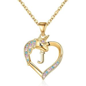 imageHidepoo Unicorn Necklace Gifts for Girls 14K Gold Plated Colorful CZ Heart Unicorn Necklace Girls Jewelry Initial Unicorn Necklaces for Girls Birthday Gifts Unicorn GiftsJ