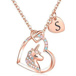 imageHidepoo Unicorn Necklace Gifts for Girls 14K GoldRose GoldWhite Gold Plated Colorful CZ Heart Unicorn Necklace Jewelry Initial Unicorn Necklace Birthday Unicorn GiftsRose Gold