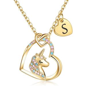 imageHidepoo Unicorn Necklace Gifts for Girls 14K GoldRose GoldWhite Gold Plated Colorful CZ Heart Unicorn Necklace Jewelry Initial Unicorn Necklace Birthday Unicorn GiftsGold