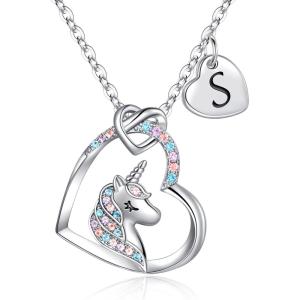 imageHidepoo Unicorn Necklace Gifts for Girls 14K GoldRose GoldWhite Gold Plated Colorful CZ Heart Unicorn Necklace Jewelry Initial Unicorn Necklace Birthday Unicorn GiftsSilver