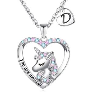 imageHidepoo Unicorn Necklace for Girls Gifts  14K White Gold Plated CZ Heart Pendant Unicorn Necklace Gifts Jewelry Letter Initial Unicorn Necklaces Unicorns Gifts Birthday Gifts for Girls Teen GirlsD