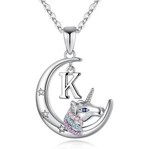 imageHidepoo Unicorns Gifts  14K WhiteRose GoldGold Plated Crescent Moon Pendant Unicorn Necklaces Colorful CZ Initial Unicorn Necklace Jewelry Birthday Gifts Unicorn Gifts for WomenSilverK