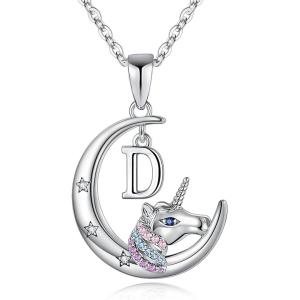 imageHidepoo Unicorns Gifts  14K WhiteRose GoldGold Plated Crescent Moon Pendant Unicorn Necklaces Colorful CZ Initial Unicorn Necklace Jewelry Birthday Gifts Unicorn Gifts for WomenSilverD