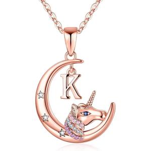 imageHidepoo Unicorns Gifts  14K WhiteRose GoldGold Plated Crescent Moon Pendant Unicorn Necklaces Colorful CZ Initial Unicorn Necklace Jewelry Birthday Gifts Unicorn Gifts for WomenRose GoldK