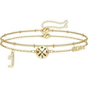 imageHidepoo Graduation Gifts for Her Bracelet 14K Gold Plated Graduation Compass Bracelet Class of 2025 Graduation Bracelets for Women Initial Bracelet College High School Graduation Gifts for Her 2025