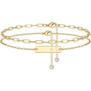 imageHidepoo Ankle Bracelets for Women Initial Anklet 14K Gold Plated Layered Gold Anklet for Women Letter Initial Anklets for Women Teen Girls Summer Foot Jewelry Gifts A